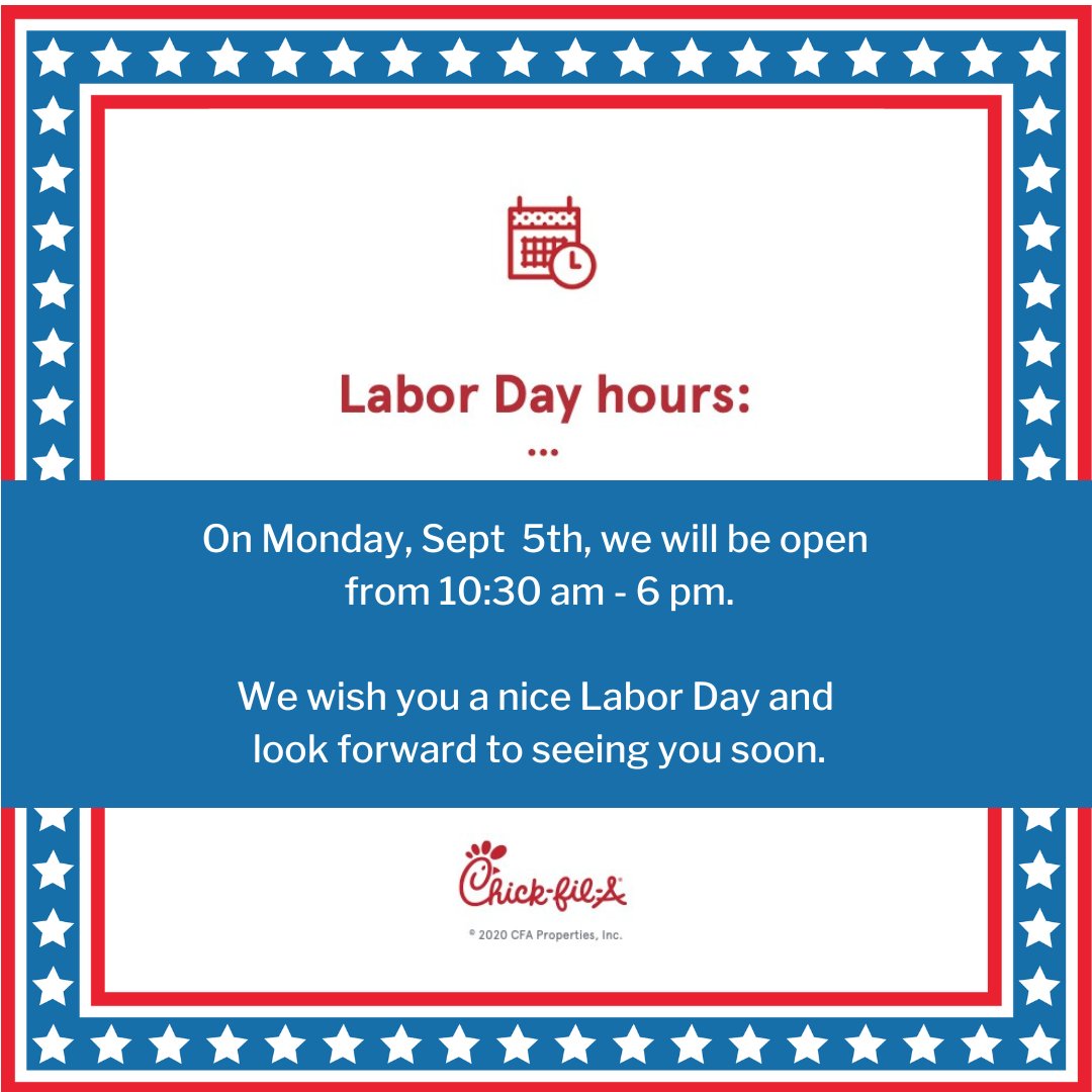 CFAPearland's tweet photo. We hope you get to enjoy this long holiday weekend and include Chick-fil-A in your plans! #cfapearland https://t.co/GkBVC25Wsw