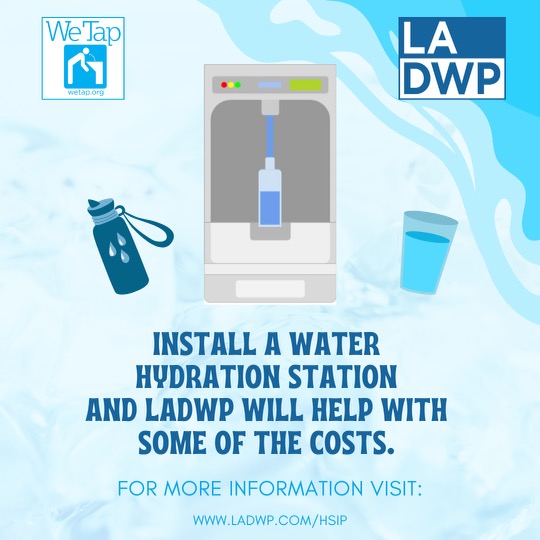 WeTap1's tweet photo. Install a drinking water station. Receive up to $10,000 for an outdoor unit. This year’s water quality report for #LosAngeles was recently published. Check it out. #SafetoDrink #WaterQuality #drinkingfountains #WeTap #TapWaterDay @TapWaterDay @LADWP @WeTap1 https://t.co/FF3Xw3HlRD