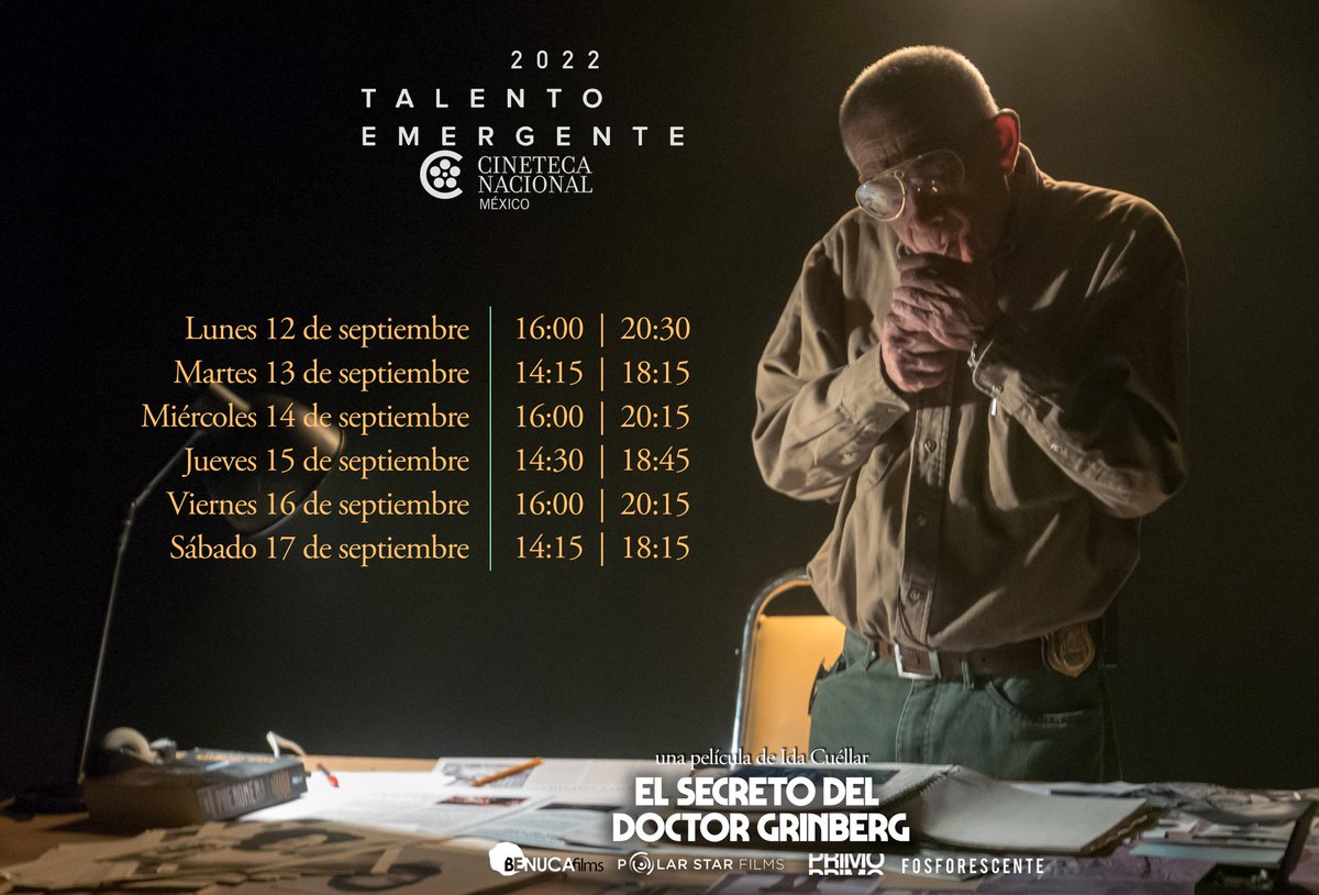 BenucaFilms's tweet photo. ¡TOMA NOTA!

Estos son los días y horarios en los que podrás ver EL SECRETO DEL DOCTOR GRINBERG, de Ida Cuéllar, dentro de Talento #Emergente7 de @CinetecaMexico 

#ElSecretoDelDoctorGrinberg 
#TalentoEmergente 
#CinetecaNacional https://t.co/ZOUUIUpUfQ