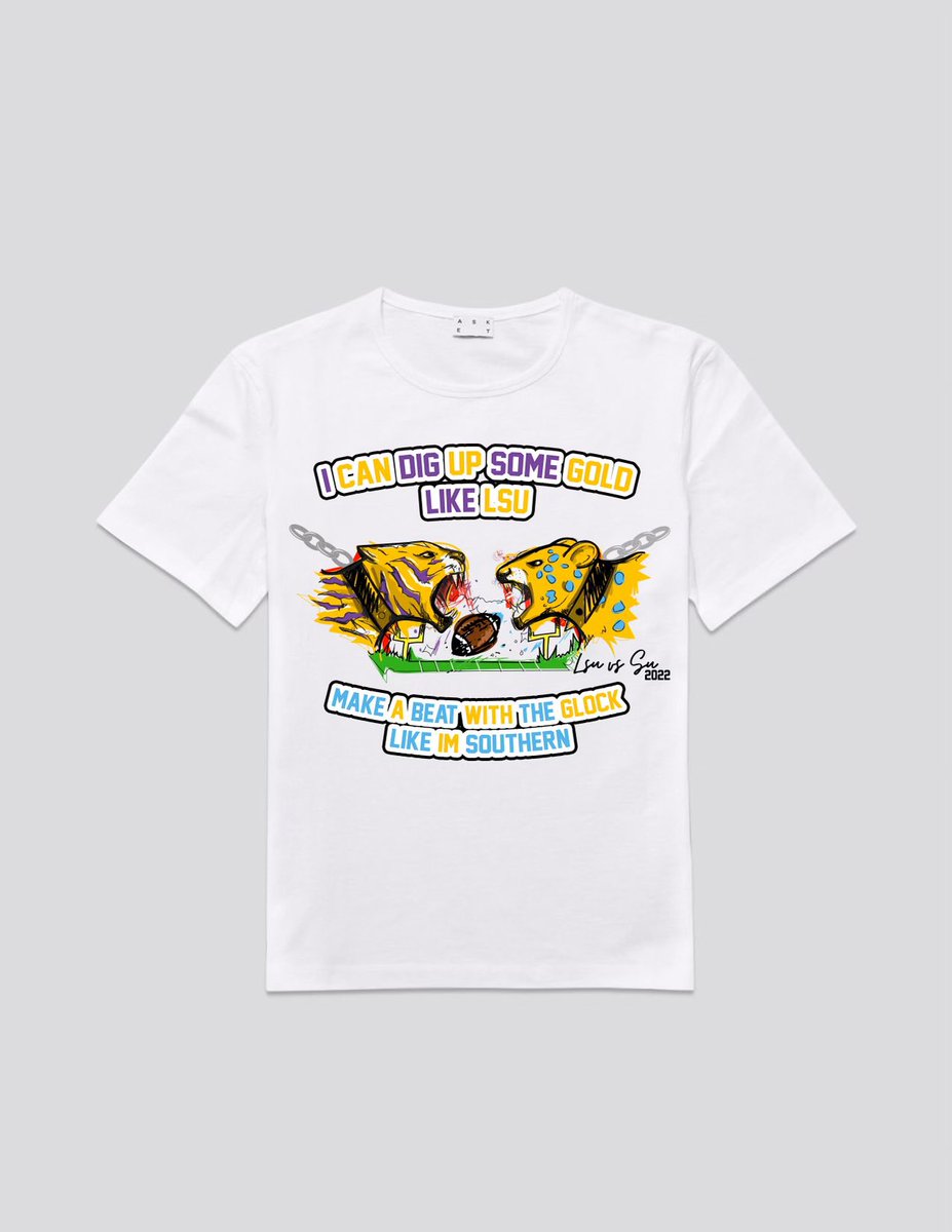 dddonye's tweet photo. #SU #LSU tap in!! @_imJayB is taking T-Shirt orders for the southern vs lsu game💙💛💜 https://t.co/zIEqstHsPu
