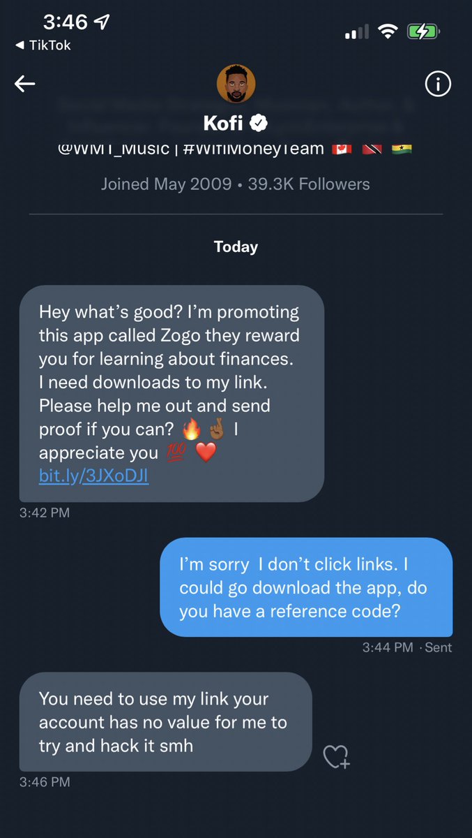 CUfan_Briea's tweet photo. @blackkingkofi Just a heads up. Don’t click a link even if it comes from someone claiming to give away money. https://t.co/pcOMG8dRGx