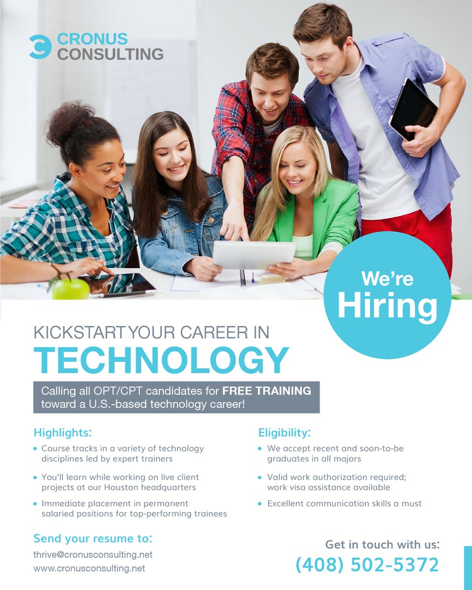 cronus_thrive's tweet photo. Hey Houston-area international students &amp; job seekers: Make Houston your new home! We’re hiring! Free training! OPT/CPT visa support! Learn more @ https://t.co/EE834sk3MI.
#technology #career #community #development #university #engagement #tech #skilldevelopment #opportunities https://t.co/BrSZIppEXp
