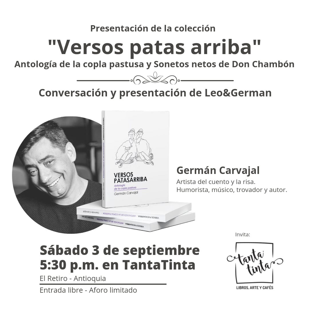 GermanCarvajal's tweet photo. ¡A #ElRetiro lo pondremos Patasarriba!
Este sábado en @TantaTintaco 
Impro, música y humor con @LeoyGermanHumor https://t.co/zUotWm9HlC