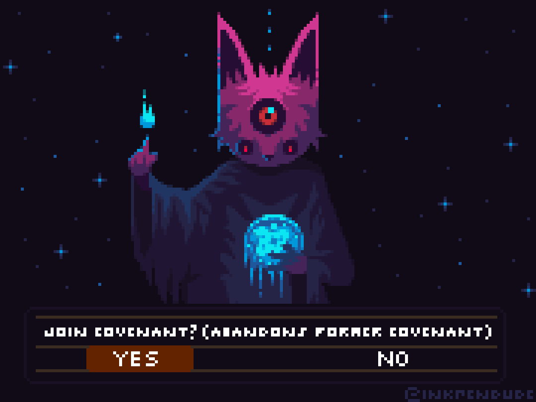 Inkpendude's tweet photo. "join covenant? abandons former covenant" 🔮🦇
#pixelart #aseprite #darksouls https://t.co/q3HuaLvShb