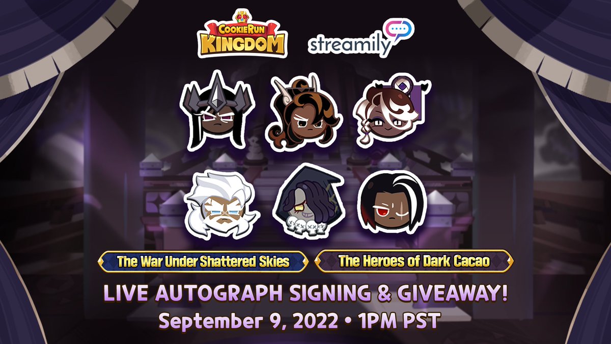 CRKingdomEN's tweet image. Wow, where DID the time go?

Let's take a trip down memory lane and recap the first two updates of the year through The War Under Shattered Skies and Heroes of the Dark Cacao! 

Join our Voice Actors LIVE Autograph Signing 🍪 on September 9, 2022 at 1 PM PST! 

#cookierunkingdom