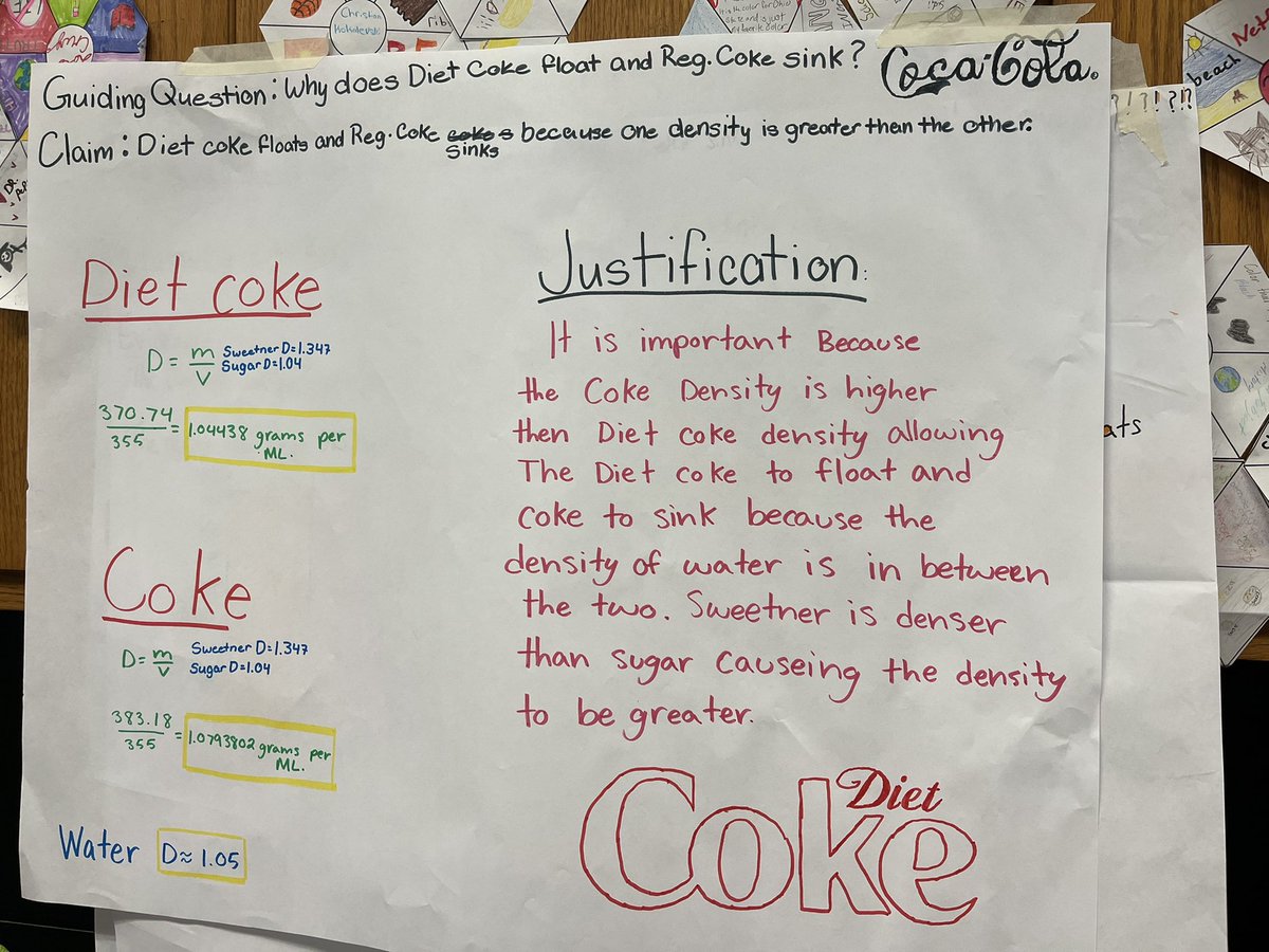 MrsADiemert's tweet photo. We floated right through our soda surprise ADI: Why does diet float while regular sinks?   @oms_bulldogs #omsscience @CollierScience #ccpssuccess @CocaCola @DietCoke https://t.co/RP8bDr57XY