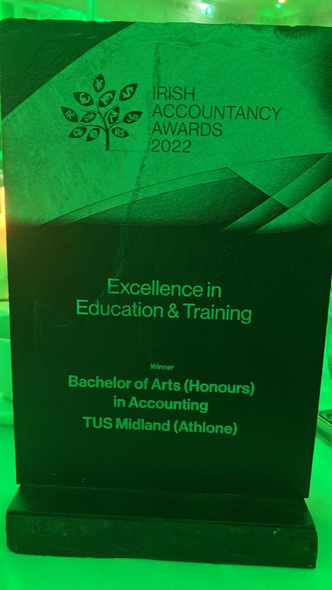 TUS_ie's tweet photo. Congratulations to Dr Trevor Prendergast and his team in the Department of Accounting &amp; Business Computing at TUS on this incredible achievement 👏 #AccountancyAwardsIRL https://t.co/Q7xknz6BcA