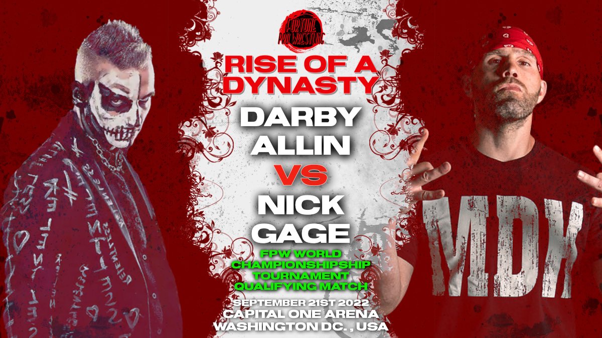 FORTUNEPW's tweet photo. This is going to get bloody.

In our final match announced, @IFelITower will challenge a man he’s never beaten, @FnGodOfThisShit for a chance to be in the FPW World Championship Tournament! 

Can Allin finally defeat Gage, or will MDK stand tall?

#FortuneROAD #RoadToADynasty https://t.co/ubhOQLeAZX