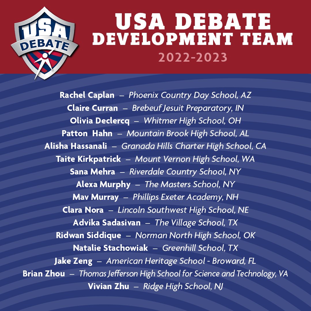 Congratulations to the new members of the 2022-23 USA Debate Team and Development Team! We can’t wait to cheer on these talented debaters 🇺🇸