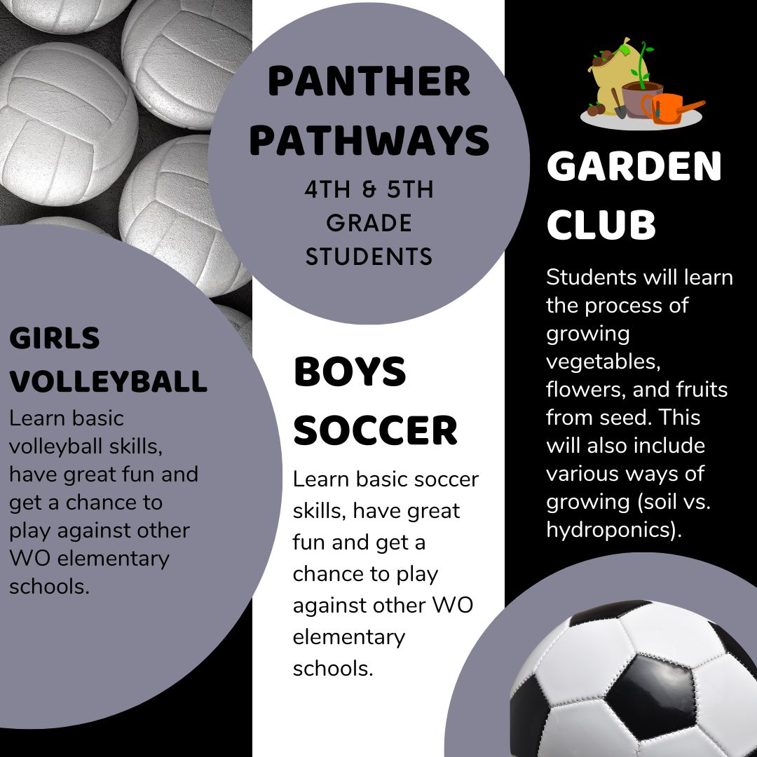 Check Backpacks!
<a href="/SheldonWoodsWO/">Sheldon Woods Elementary School</a> 4th and 5th grade students can participate in volleyball, soccer and garden club. FORMS ARE DUE BACK NEXT WEEK WEDNESDAY!