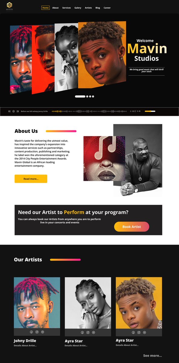 BenoitRamish's tweet photo. Day 14: Today we were asked to design a landing page for mavin studios.

 #I4G30DaysOfDesign https://t.co/kANvo69rKD