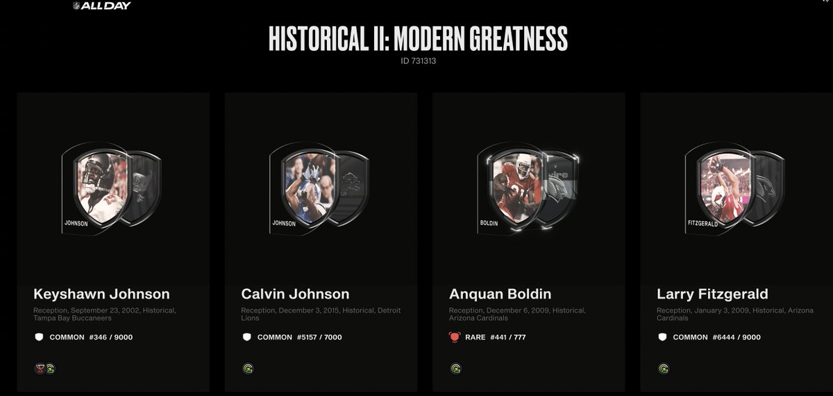 4 legendary wide receivers!👀🔥
Thank you <a href="/NFLALLDAY/">NFL ALL DAY</a> for the pack opening!
Looking forward to the NFL season starting!!!