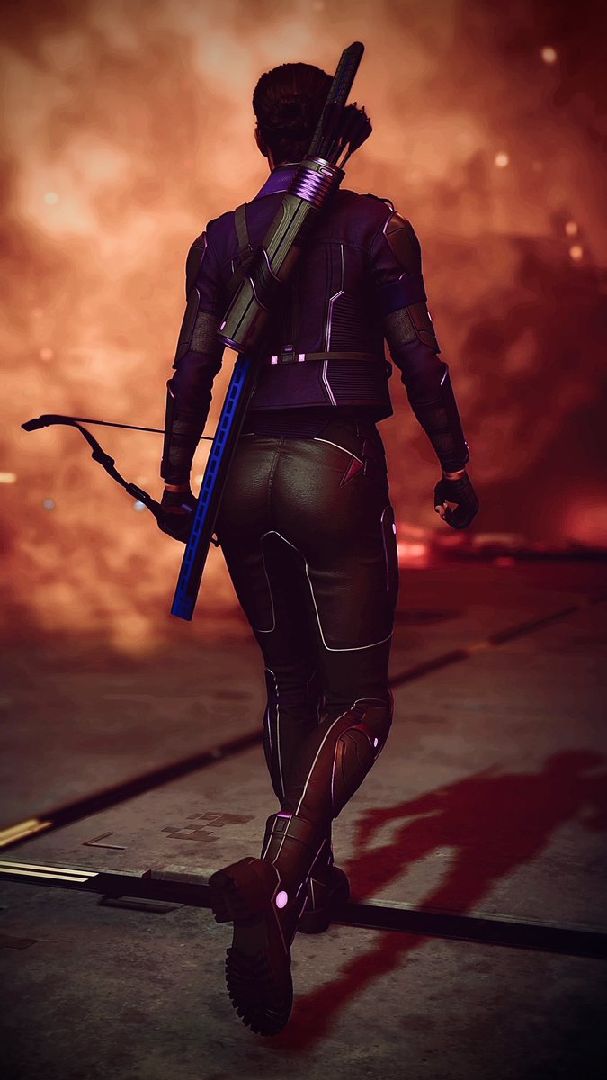 Grimheer's tweet photo. So the latest shipment specialty item in @PlayAvengers is fire 🔥🔥 here’s a phone wallpaper 🏹🎯🔥 #PlayAvengers #MarvelsAvengers #Photomode #KateBishop #StarkTech #PS5 #PS5Share #VGP #VGPNetwork #Marvel #MarvelGames #MarvelGamesVP https://t.co/IvdKRPHkSn