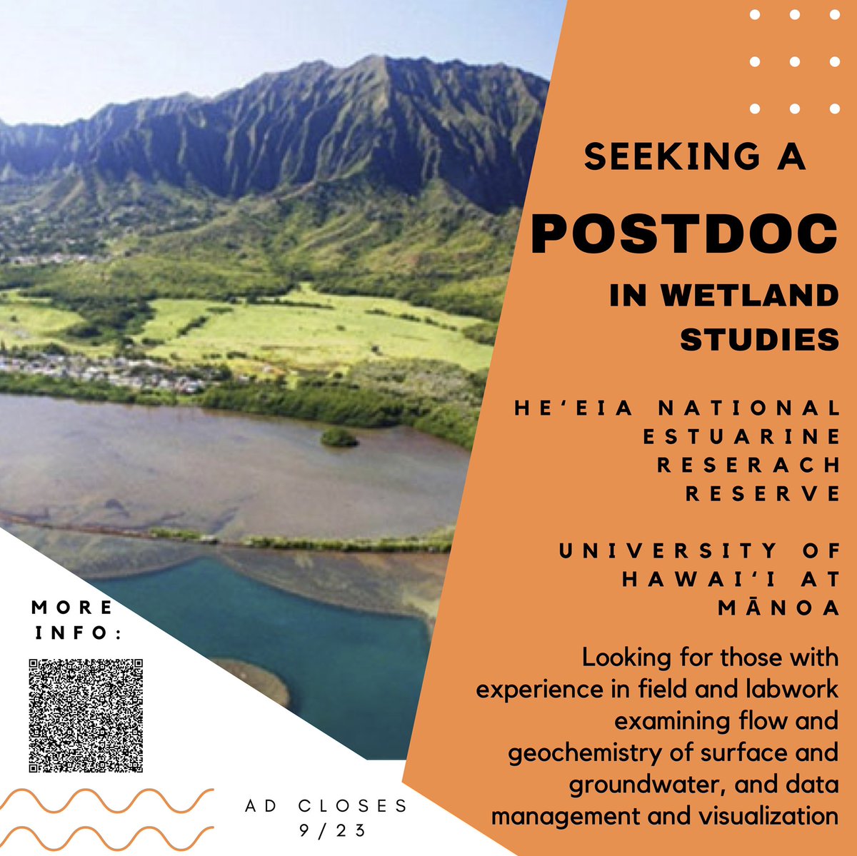 Seeking a postdoc starting Fall 2022 in wetland studied in Heʻeia, Oʻahu. Please help spread the word! #heeianerr #uhmanoa #wetland #nerrs #ahupuaa