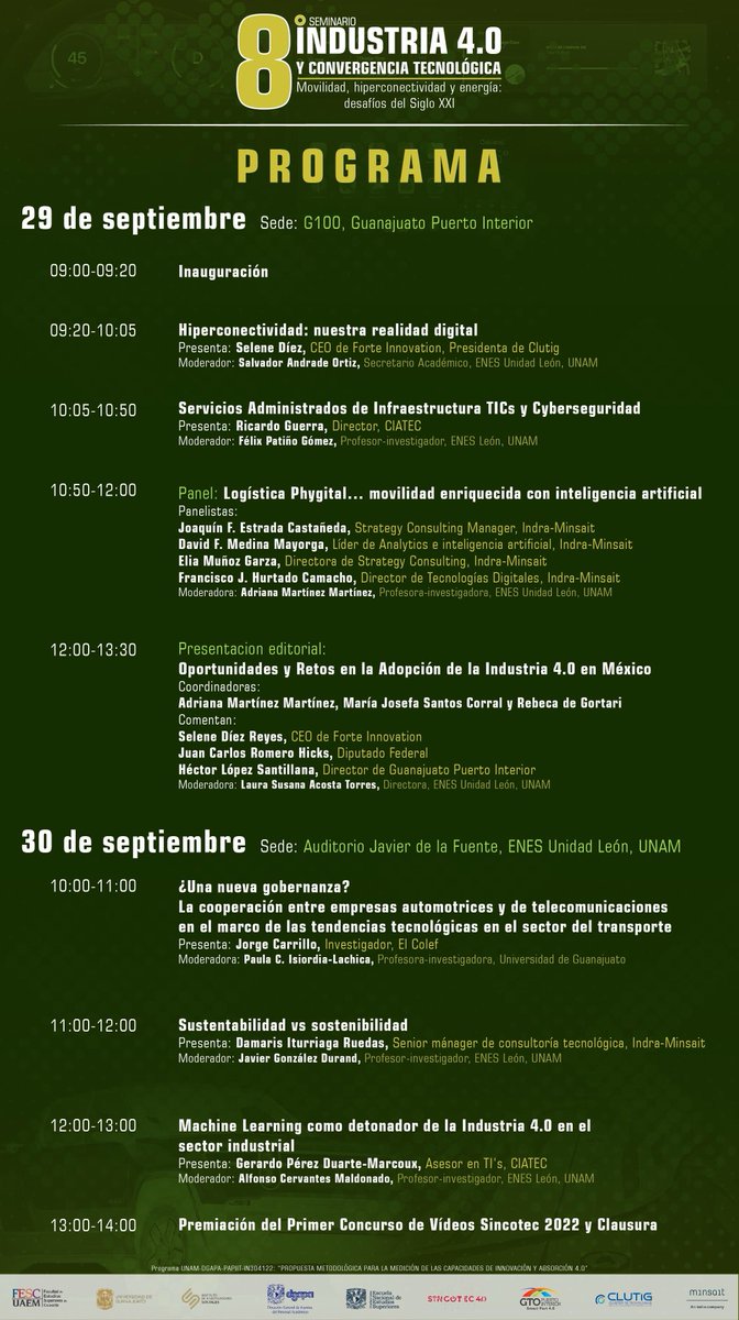 CtI40's tweet photo. ⚠️Aquí el Programa de #Conferencias y #PresentaciónEditorial del 8o #SINCOTEC

No te quedes fuera ‼️

Registro 👉🏻 https://t.co/DjgeKxtByD

🦾💪🏻

⁦@ENESUNAMLEON⁩ 
⁦@PuertoInterior⁩ 
⁦@clutig⁩ 
⁦@ciatec_mx⁩ 
⁦@ForteInnovation⁩ 
⁦@elcolef⁩ https://t.co/CiX518zntf
