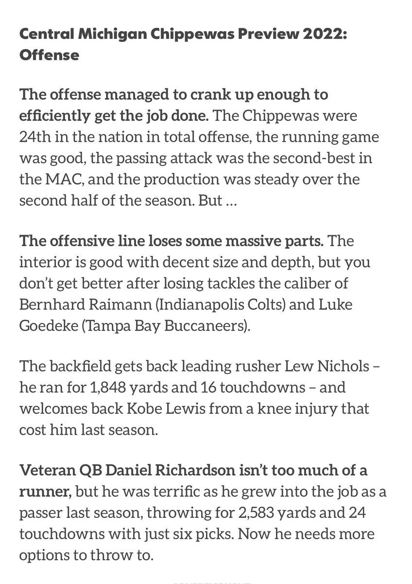 Why does <a href="/sportsanimal/">The Sports Animal</a> keep saying that Central Michigan returns their entire offensive line form last year? They lost both tackles to the NFL. #google