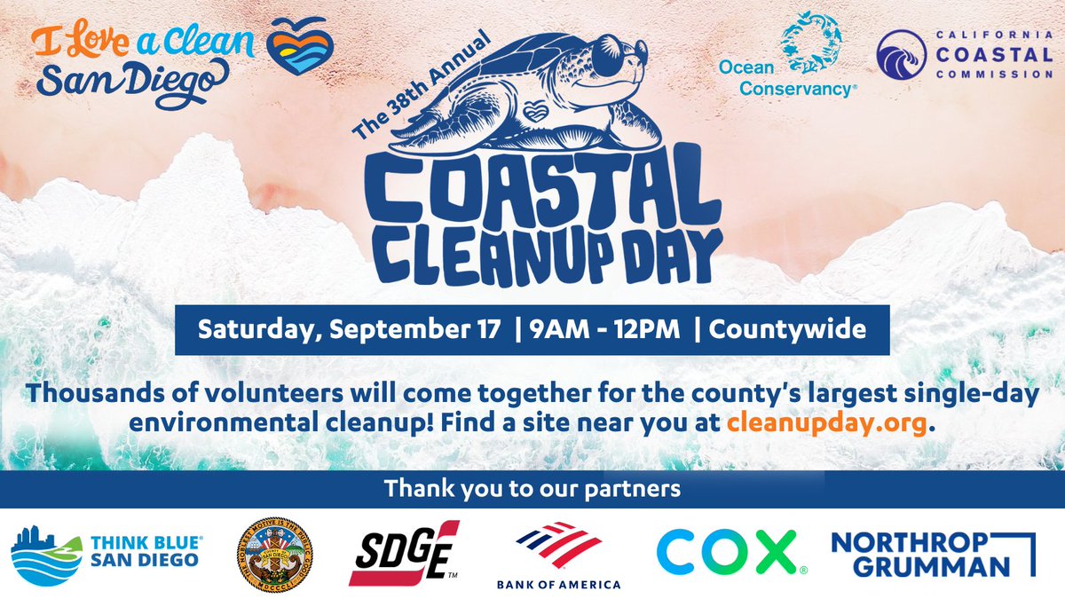 iloveacleansd's tweet photo. Registrations for the 38th annual Coastal Cleanup Day on September 17 are now open!👏 Find a site near you: https://t.co/ON72ollqhf
#CCD2022 #ILoveACleanSD https://t.co/tChWokrZoP