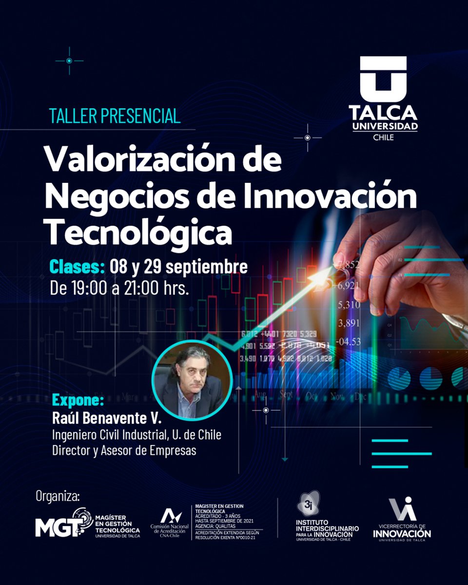 🧑‍🏫 #tallerpresencial | "Valorización de Negocios de Innovación Tecnológica" 

🗓 8 y 29 de septiembre de 19:00 a 21:00 Hrs
🔗 mtr.bio/innova-en-tu-r… 

#postgrado #magister #talleres #negocios #utalca