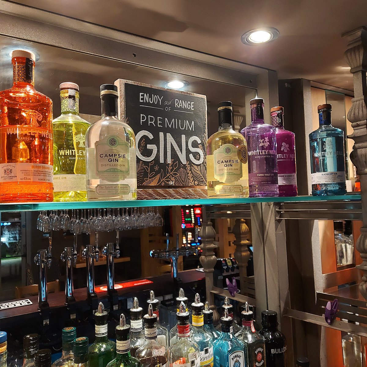 CampsieCo's tweet photo. Premium Gins on the gantry at The Old Gatehouse in Lenzie... Campsie Gin at the forefront! #CampsieGin https://t.co/mP3ao7TLho
