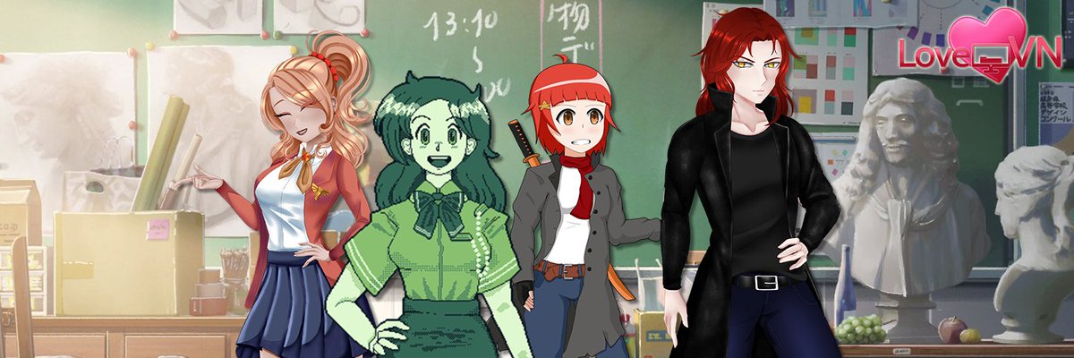 LoveVN Team | Find us On Discord! (@lovevndev) on Twitter photo Here is September 2022's school themed banner! It appears we got some new students! 👀
Left to right: Eris Ripley, Cassandra Quinn, Akane Aoki, and Liam
Thank you to @jiaodaistudios , <a href="/ColonyCreations/">Space Colony Studios - Gun-Dog is out now!</a> and <a href="/YuriYuriEureka/">Studio Yuri Eureka</a> for submitting!
*Background is from Your Name Here is September 2022's school themed banner! It appears we got some new students! 👀
Left to right: Eris Ripley, Cassandra Quinn, Akane Aoki, and Liam
Thank you to @jiaodaistudios , <a href="/ColonyCreations/">Space Colony Studios - Gun-Dog is out now!</a> and <a href="/YuriYuriEureka/">Studio Yuri Eureka</a> for submitting!
*Background is from Your Name