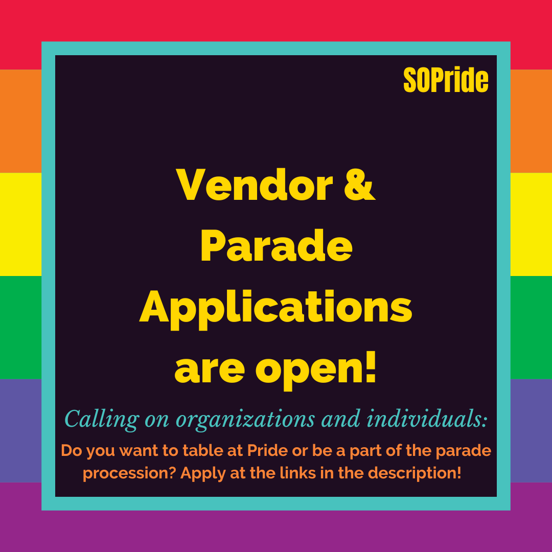 SOPride (@sopridefestival) on Twitter photo SOPride 2022 applications are OPEN! Please have them submitted by Monday 9/26. See forms for additional details and guidelines, and message us with any questions at SouthernOregonPride@gmail.com.
Vendor app: bit.ly/3KCMFK2
Parade app: bit.ly/3Rukj6V SOPride 2022 applications are OPEN! Please have them submitted by Monday 9/26. See forms for additional details and guidelines, and message us with any questions at SouthernOregonPride@gmail.com.
Vendor app: bit.ly/3KCMFK2
Parade app: bit.ly/3Rukj6V