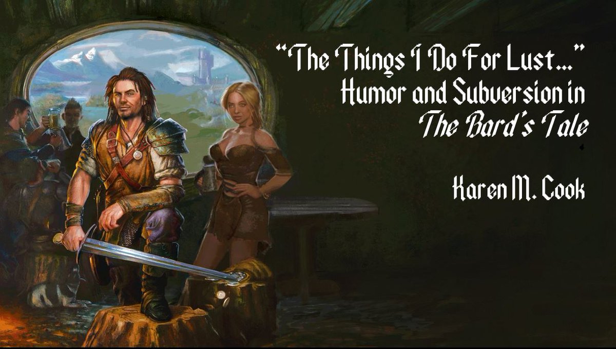 Join me tomorrow on the Kudomusicology Stream at 2pm EDT at twitch.tv/musicologess, with my guest <a href="/CooksterKC/">Karen M-is-for-Mask #GetBoosted Cook</a> for her chapter “‘The Things I Do For Lust…’ Humor and Subversion in The Bard’s Tale.” (full citation below)