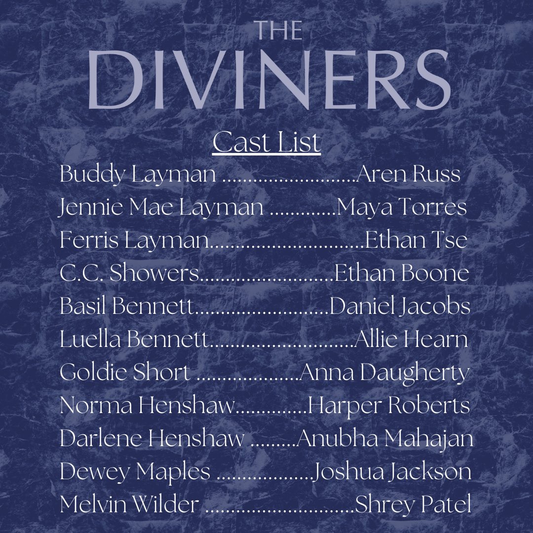 Congratulations to the cast of The Diviners! Come see this talent group of actors during the performances November 4-5, 10-12, &amp; 17-19!