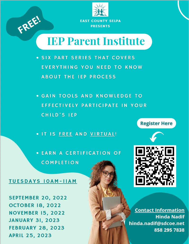 ParentSelpa's tweet photo. Great opportunity for our families and community members to learn more about Special Education and the IEP process. It is FREE and Virtual! You can register here: https://t.co/caxRwfSlPz https://t.co/sivCG5ezjm