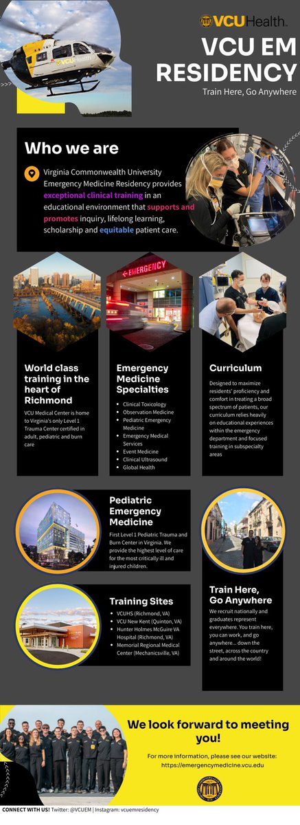Train here, Go anywhere <a href="/VCUEM/">VCU EM Residency</a> <a href="/VCUHealth/">VCU Health</a> #EMbound