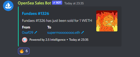 We just had our highest sale!

Congrats to <a href="/supermoooooo1/">Supermoosicle.eth</a> for the 1:1 &amp; <a href="/holder_liz/">Liz</a> for the great trade 🔥

Fundaes is coming, next few months are going to be wild.