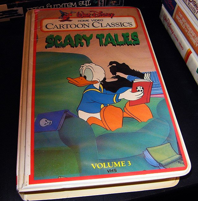 DinosaurDracula's tweet photo. Disney's Scary Tales, on VHS. I rented this *constantly* as a kid. A collection of spooky Disney shorts mostly focused on Donald, Scary Tales might qualify as my introduction to horror. (This tape was how people my age were introduced to the classic "Skeleton Dance" short, too!) https://t.co/rlxuOseIuh