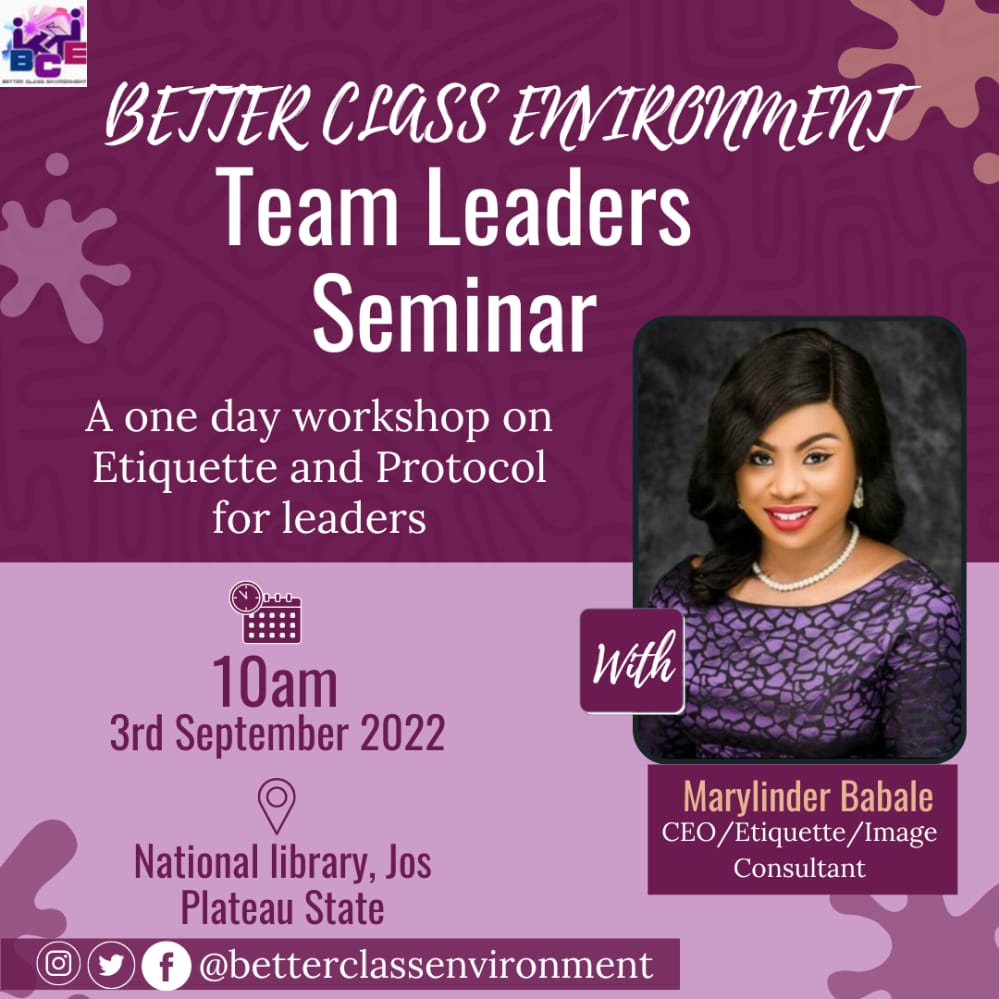 Helping individuals and Organisations enhance their Appearance, Behaviour & Communication is always exciting and Transformational. 
.
We will be having an amazing Time on Saturday, 3rd September 2022 with @betterclassenvironment  team. 
#Etiquette #EtiquetteCoach #imageconsultant