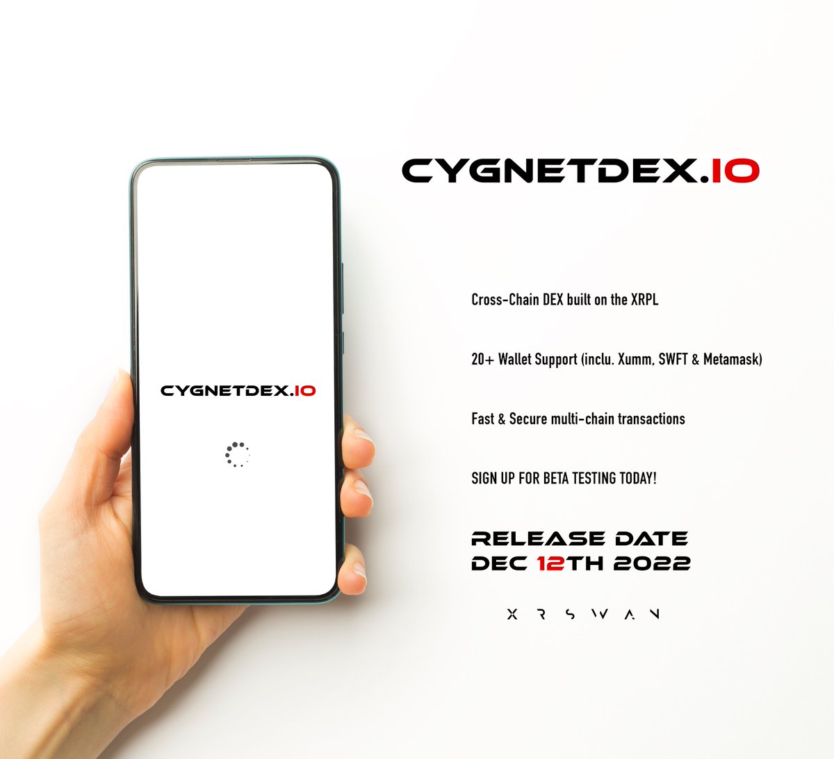 swanxr's tweet photo. ANNOUNCEMENT: We are excited to announce that our decentralised exchange platform (https://t.co/AtJ1tILVAZ) will officially go live on December 12th 2022. 

SIGN UP TODAY FOR EARLY ACCESS!
#XRPL #XRSWAN #CygnetDEX #Crypto #CryptoNews https://t.co/kmCi1Jlf89