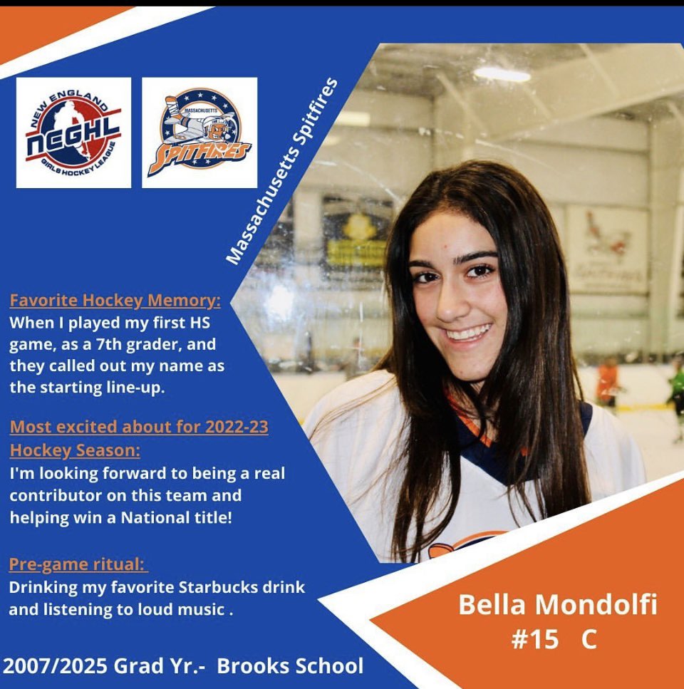 U16MASpitfires's tweet photo. 🎤 Happy to introduce two Spitfire newcomers, #15 @bellamondolfi15!!! #widespeed #softmitts and #13 Kate Sullivan!!
#Shooter #Getsafterit @TAGVH_  @BrooksGVHockey https://t.co/DgoexnDuWk