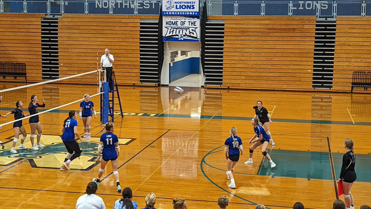 nhs_dotson's tweet photo. Special guest announcer "Carter With Sports" leads over 100 Northwest lions tonight in the student section at varsity volleyball. Look at that support! Let's go Lions!!#nhslions https://t.co/V3YuQE2VDe