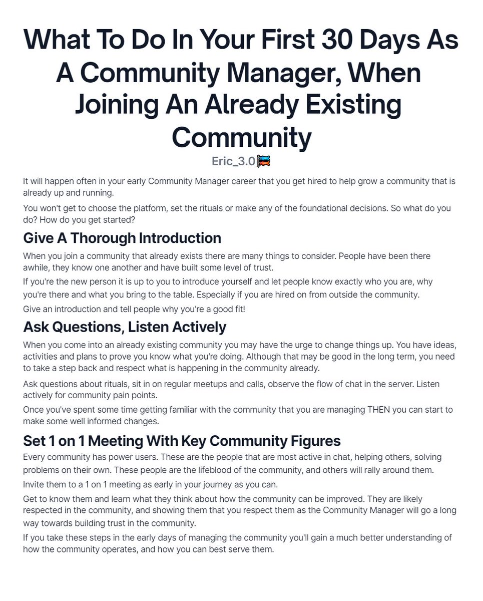 Getting hired as a Community Manager is only the first step on the journey.

How you spend your first 30 days could very well define how you spend the rest of your time in that community.