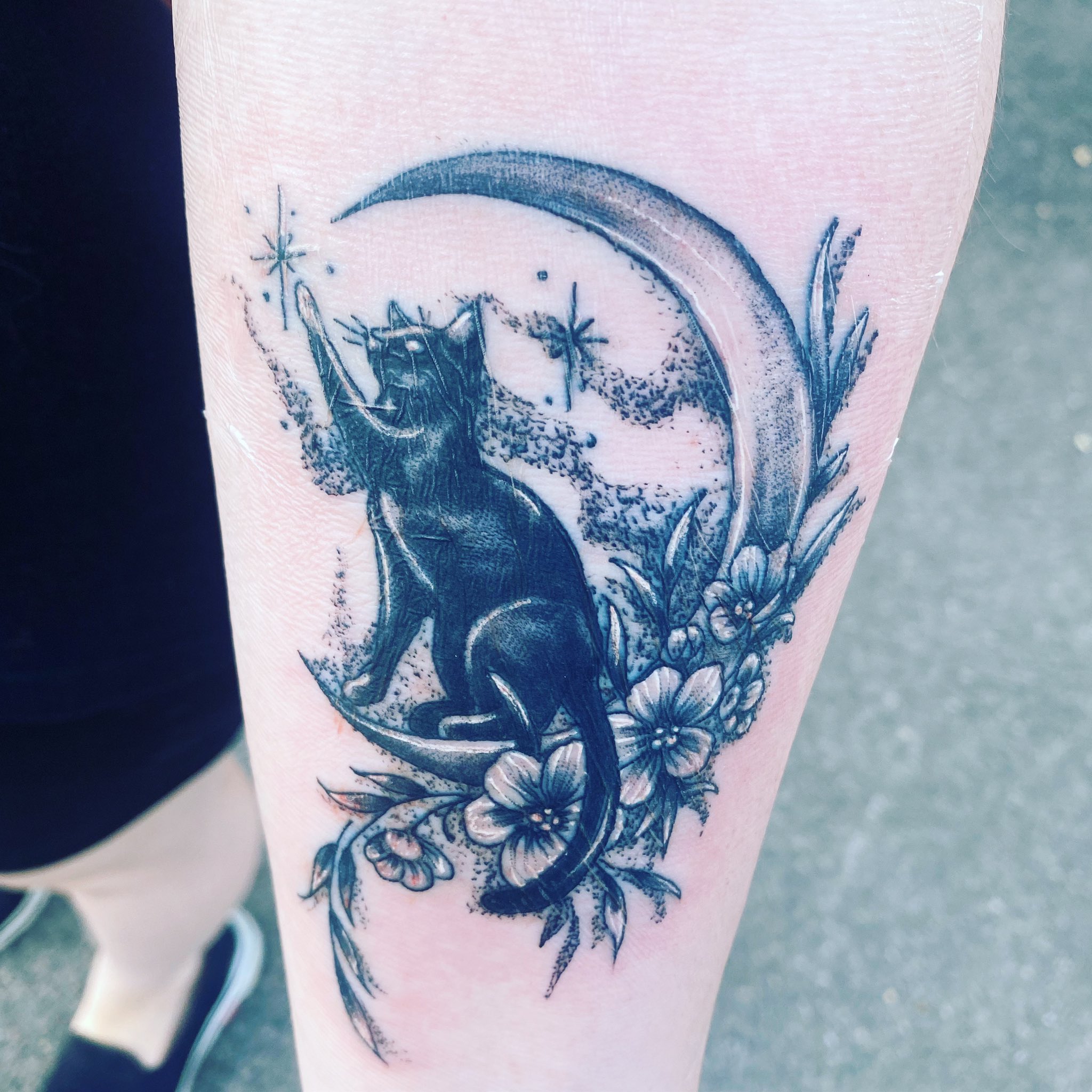 Black Cat And Moon Tattoo 