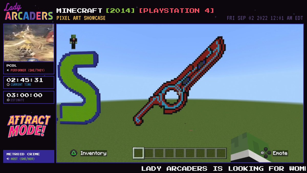 ladyarcaders's tweet photo. Wow! @pcol6754 did such a wonderful job constructing The Monado in #Minecraft on tonight's #AttractMode! Pcol also revealed this Lady Arcaders logo art tonight! We totally weren't expecting it and it's awesome!!

#TeamDavid #TeamSkyChase #MathIsBad https://t.co/2k7s8iDZb3