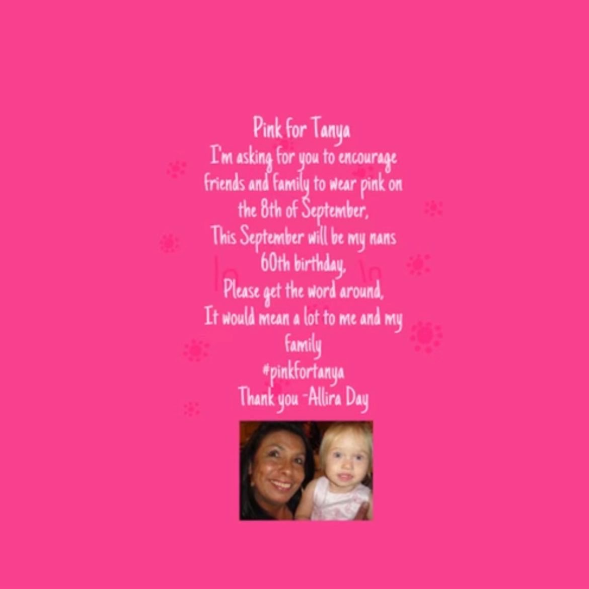 Another year, another birthday without you 💖 This would of been her 60th. You know the drill, let’s get behind honouring mums legacy with #PinkForTanya. Request and tiles by my deadly niece Allira Day