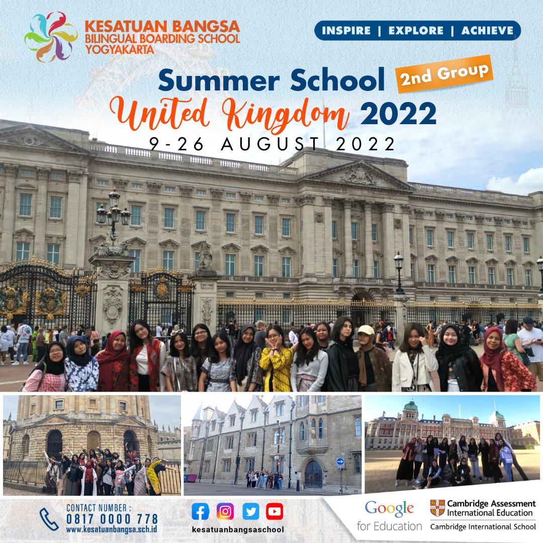 KesatuanBangsa's tweet photo. Summer School United Kingdom grup kedua telah dilaksanakan pada tanggal 9-26 Agustus 2022

Summer school kedua ini terdiri dari peserta siswi Putri SMP SMA Kesatuan Bangsa, mereka sangat antusias menyambut kegiatan yang sangat bermanfaat ini,...
#summerschool #cambridge #oxford https://t.co/L7ZrVXbRFP