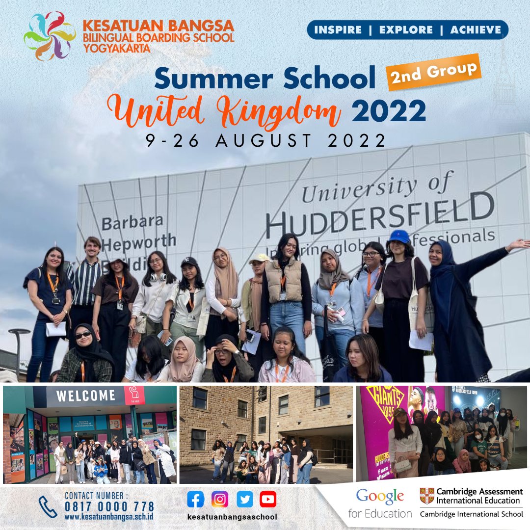 KesatuanBangsa's tweet photo. Summer School United Kingdom grup kedua telah dilaksanakan pada tanggal 9-26 Agustus 2022

Summer school kedua ini terdiri dari peserta siswi Putri SMP SMA Kesatuan Bangsa, mereka sangat antusias menyambut kegiatan yang sangat bermanfaat ini,...
#summerschool #cambridge #oxford https://t.co/L7ZrVXbRFP
