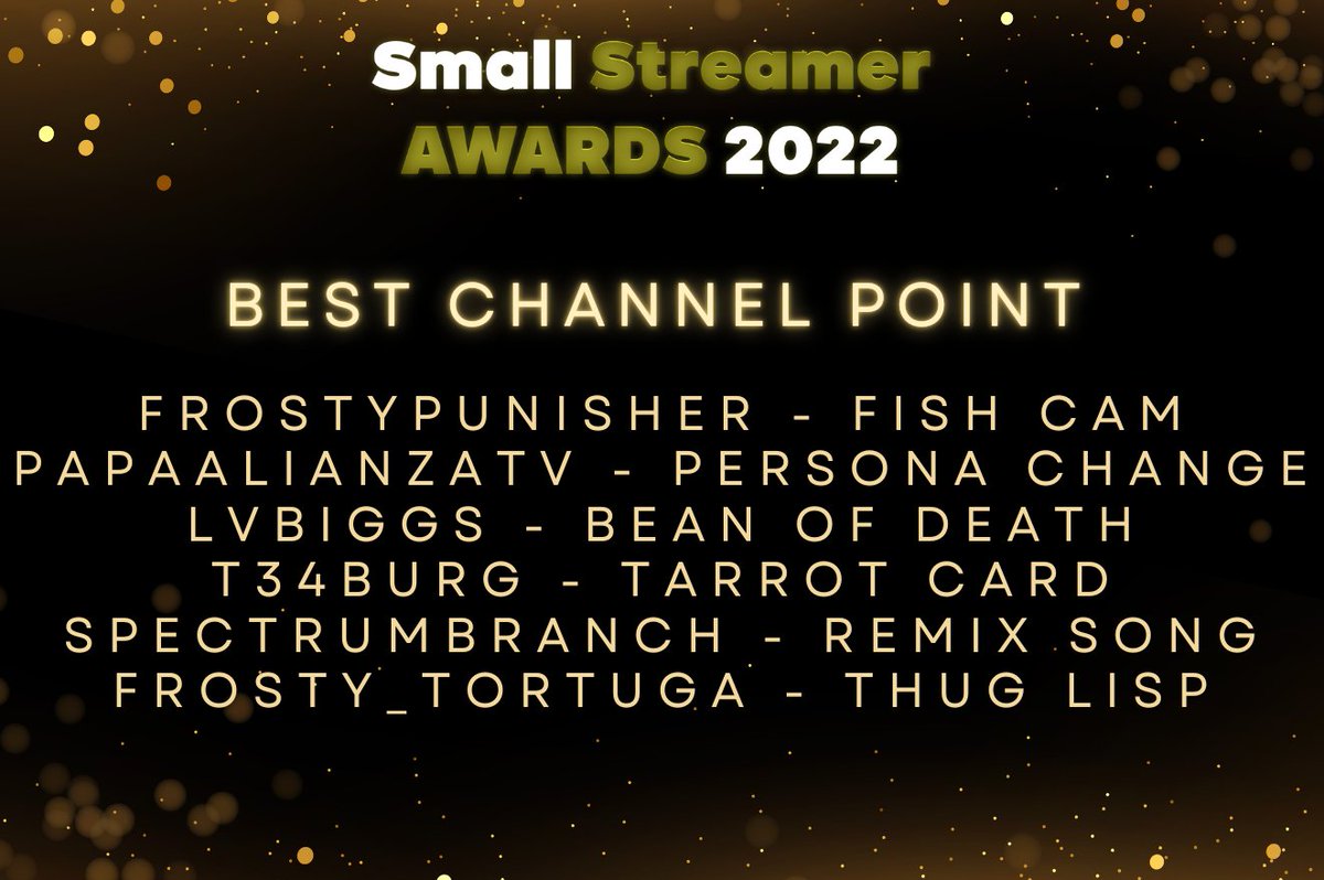 SStreamerAwards's tweet photo. Who has that GO TO channel point that makes you smile/laugh every time? Vote for some of the best at https://t.co/PjArU2TIi1 @FrostyPunisher @PapaAlianza @TheLVBiggs @T34Burg @spectrumbranch @brentdhunt #SSA2022 #VoteNow https://t.co/oFzV1znWyk