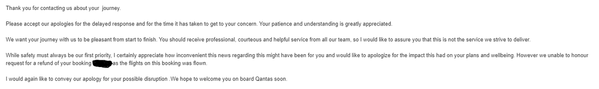 ewenmcrae's tweet photo. UPDATE: What an insulting reply this was from @Qantas! Because of their incompetence on multiple occasions we are $800 out of pocket (not to mention time and stress), and they say there's no refund because the flight took place. Well I'm sorry, but that doesn't cut it https://t.co/uQeBOnCPhk