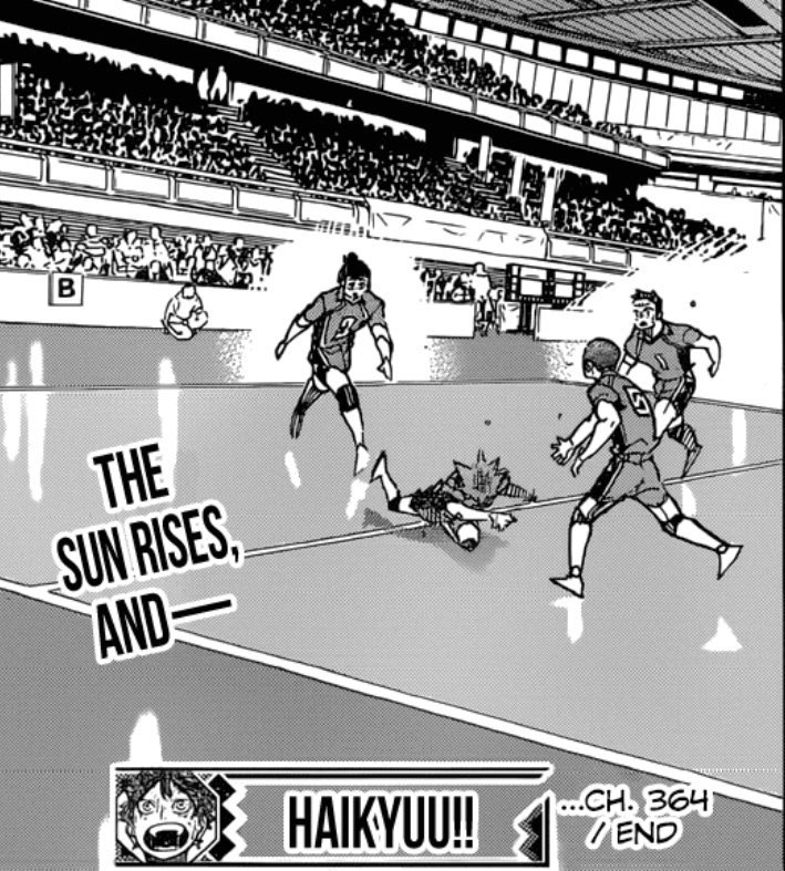 need to know which editor was behind the beginning and ending captions for haikyuu chapters so i can personally thank them because they truly had some banger ones like these 