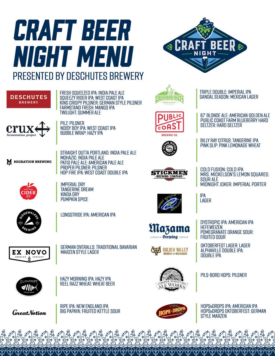 Updated Craft Beer Night lineup. 

<a href="/DeschutesBeer/">Deschutes Brewery</a> 

#OneVine