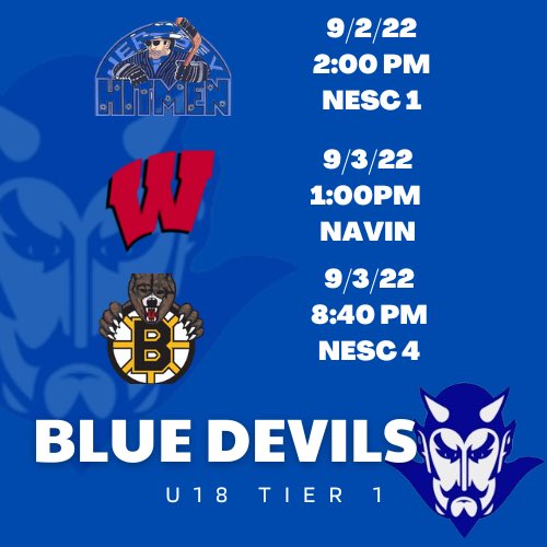BlueDevilsT118's tweet photo. It is time!  Blue Devils hit the ice tomorrow at EAK tourney starting tomorrow #runninwiththedevils https://t.co/TJZno3fWp8