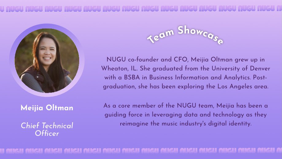 Excited to introduce <a href="/_b3ijia/">b3ijia</a> - Meijia has been a wealth of knowledge and skill as the NUGU team pushes forward in development. Keep an eye out for updates as our team progresses! 

#NUGUAPP #NUGU #WEB3 #MUSIC #WEB2 #ARTISTS #APP #MANAGERS #FANS