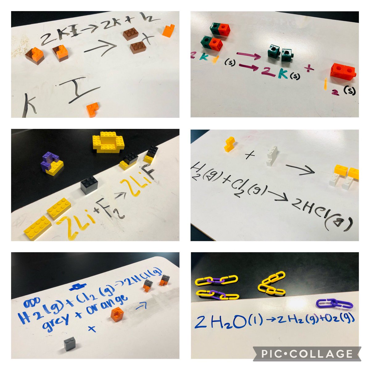 chemnut's tweet photo. Today, my students chose different reactions and modeled them with legos, beads, and chain links. They don’t know much about atoms or bonding yet but they are already speaking the language of Chemistry! #WeAreADM #chemchat https://t.co/TuxfDpkUQL