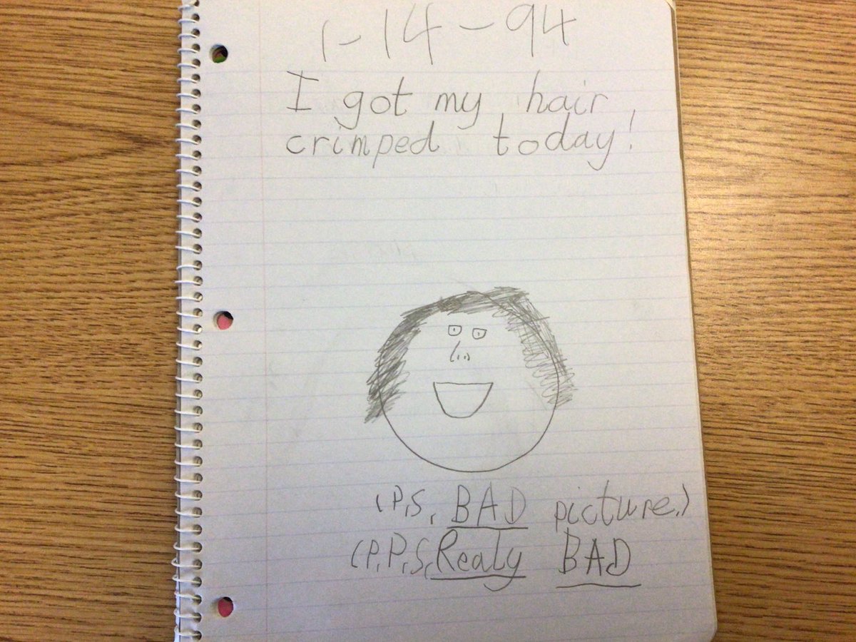 missdavidson512's tweet photo. Today I used my journal from 2nd Grade to look at writing samples with my class. Please enjoy this embarrassing/entertaining look at being a kid in the 90s. 🤭💁‍♀️🤦‍♀️ https://t.co/KgwOUy6CSi