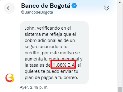 educaciondesarr's tweet photo. @SFCsupervisor favor ordenar a @BancodeBogota  realizar el ajuste a la tasa de interés pactada. https://t.co/bVgEKij3us